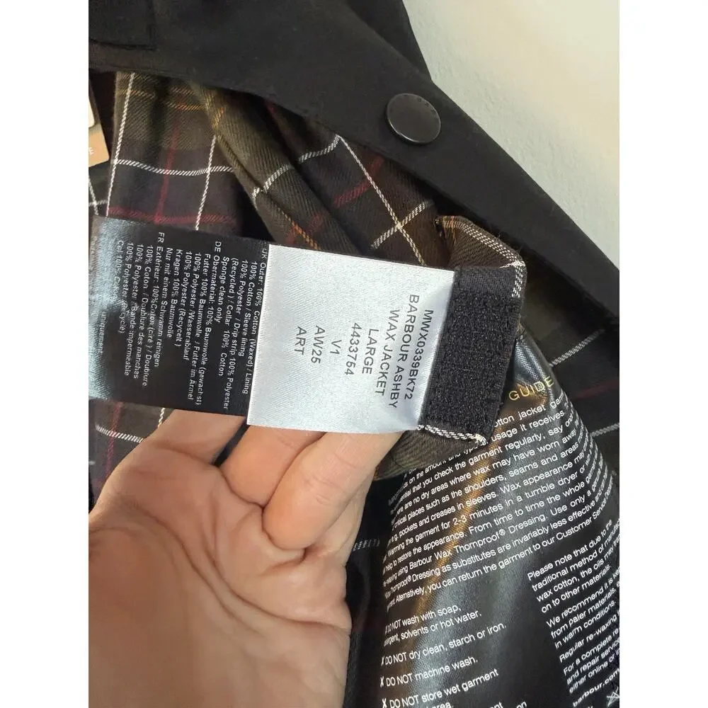 BARBOUR ASHBY WAX JACKET Black Men's Size Large NWT $400